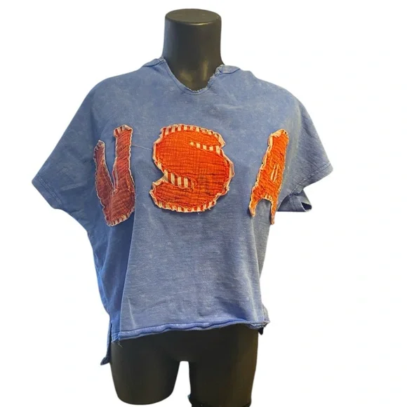 Authentic Mineral Washed Solid USA Patched Knit Top - Blue - Picture 1 of 7